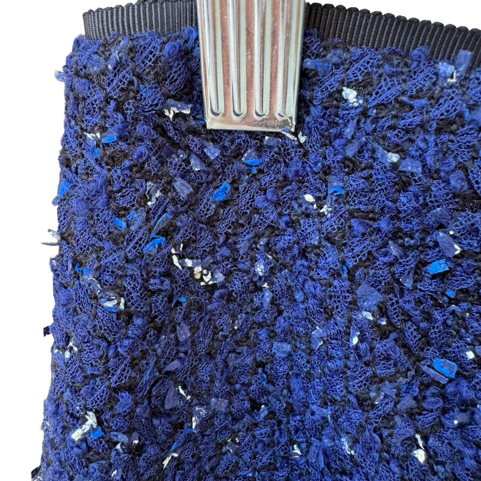 Elie Tahari Old Money Tweed Mini Skirt Wool Blend Textured Pencil Blue Womens 6