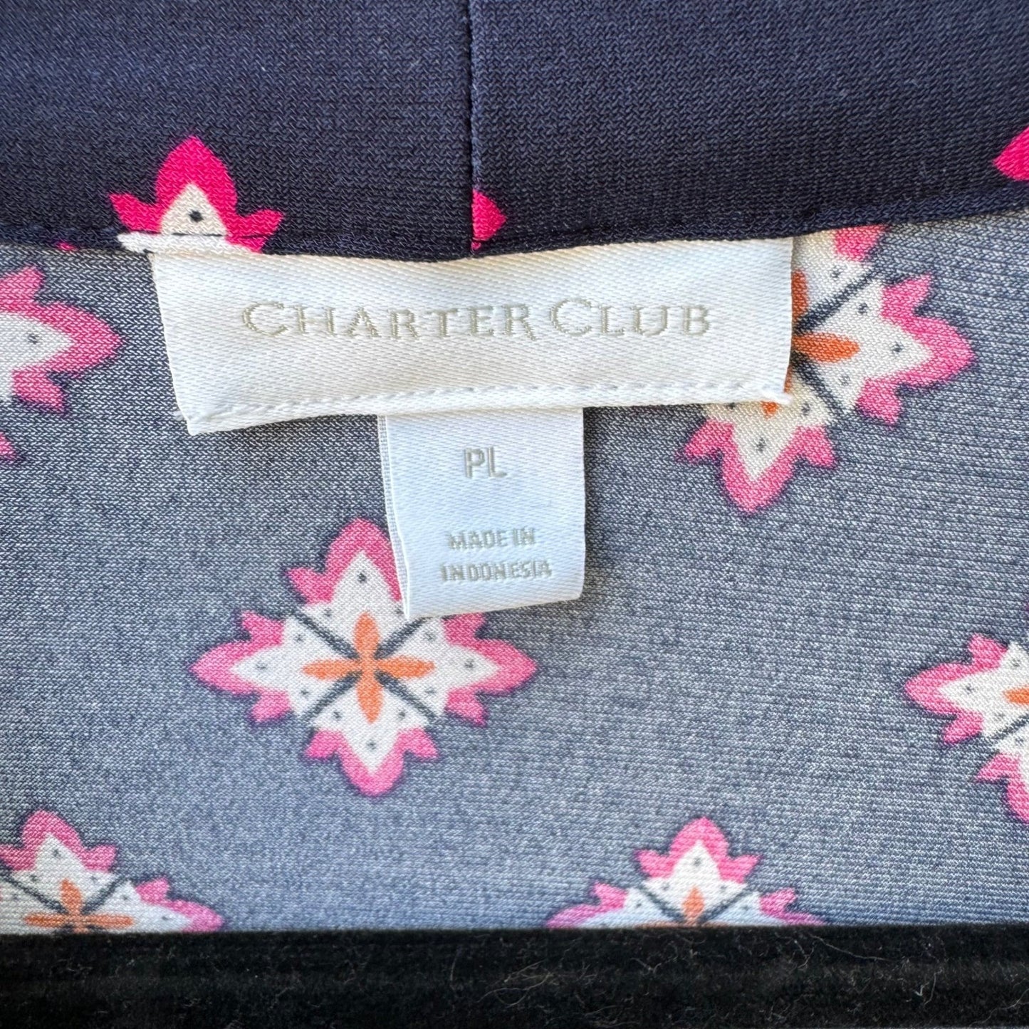 Charter Club Preppy Workwear Geometric Pleated V-Neck Sleeveless Blouse Navy L