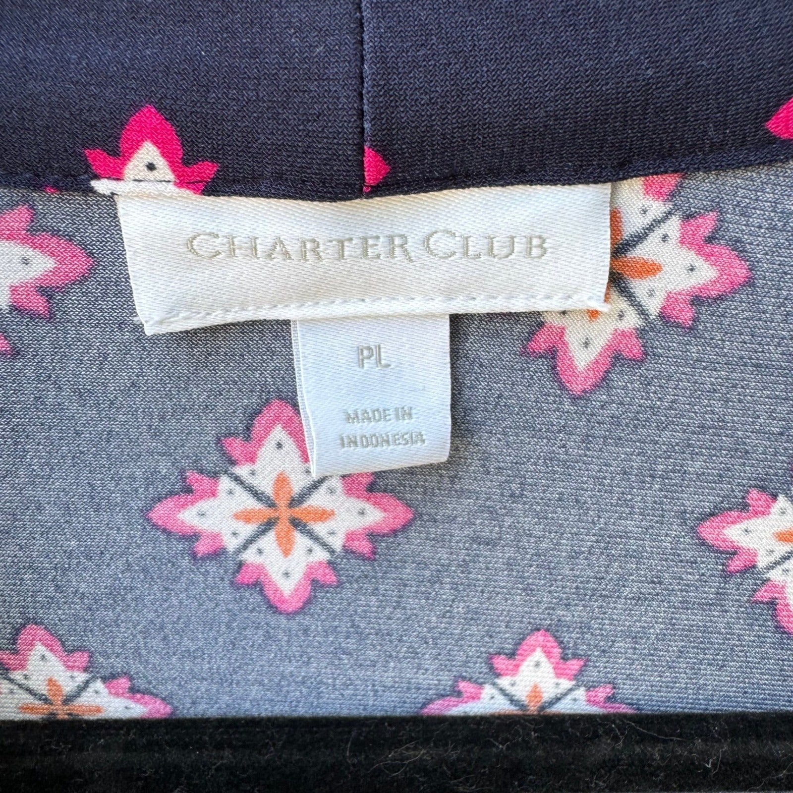 Charter Club Preppy Workwear Geometric Pleated V-Neck Sleeveless Blouse Navy L