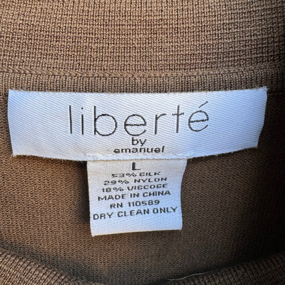Liberte by Emanuel Silk Blend Preppy Feminine Puff Sleeve Knit Sweater Brown L