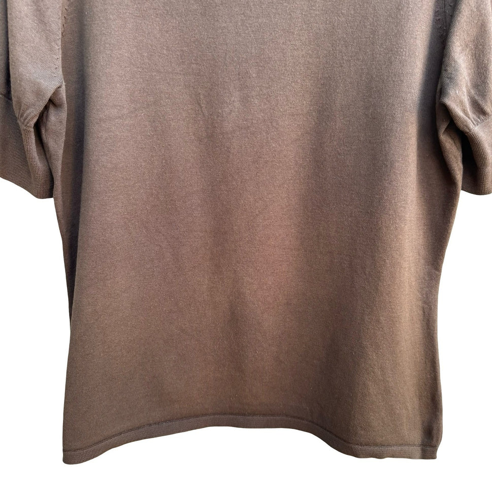 Liberte by Emanuel Silk Blend Preppy Feminine Puff Sleeve Knit Sweater Brown L