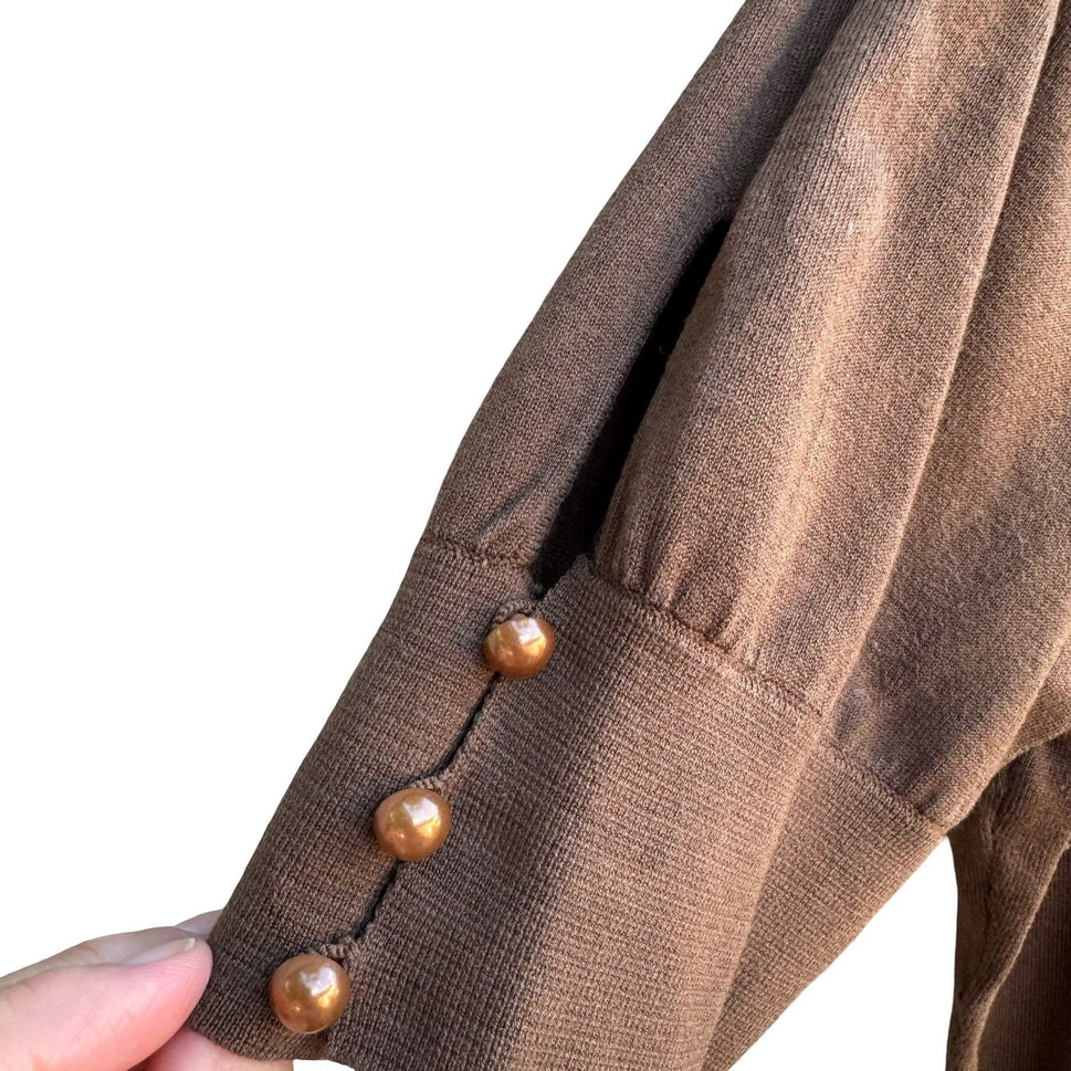 Liberte by Emanuel Silk Blend Preppy Feminine Puff Sleeve Knit Sweater Brown L