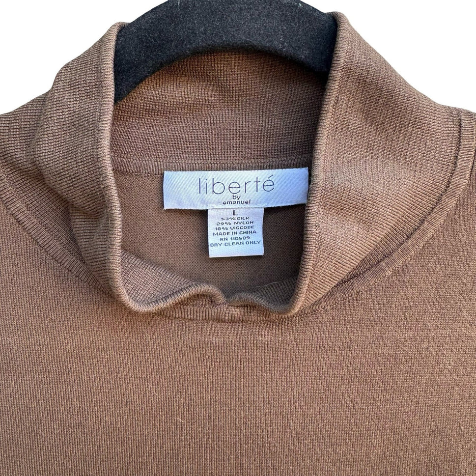 Liberte by Emanuel Silk Blend Preppy Feminine Puff Sleeve Knit Sweater Brown L