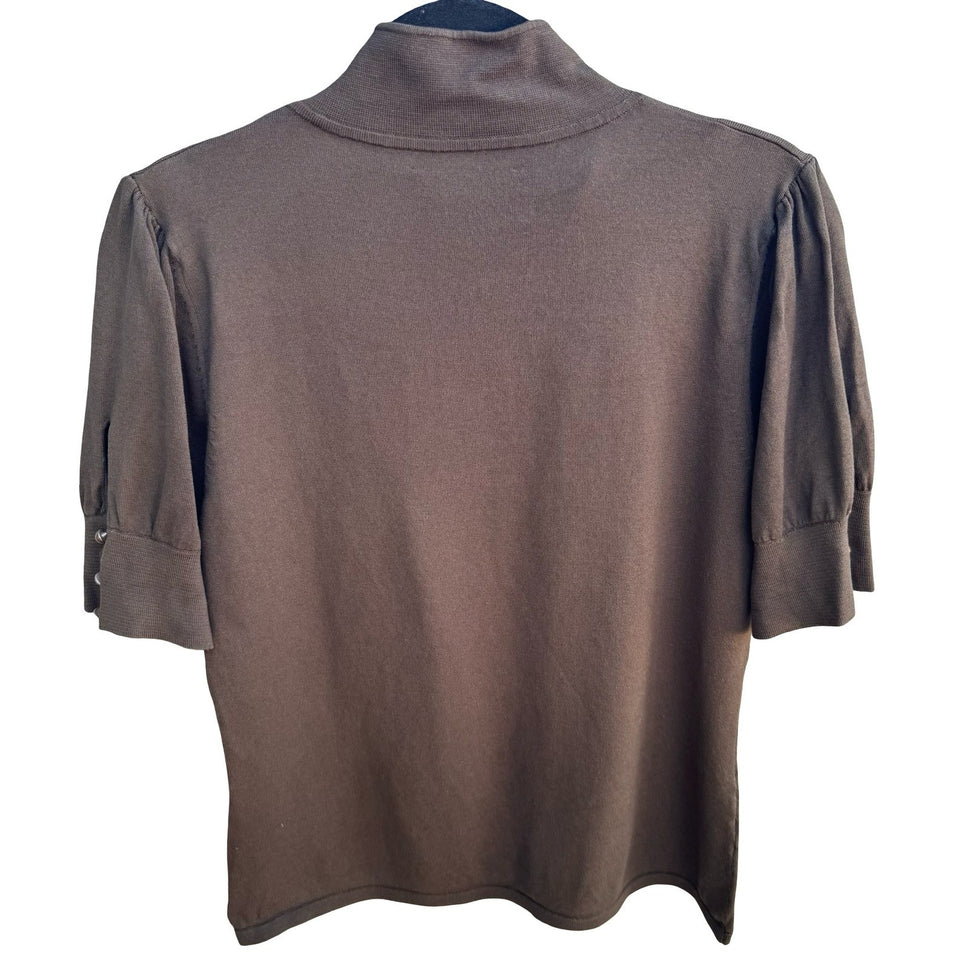 Liberte by Emanuel Silk Blend Preppy Feminine Puff Sleeve Knit Sweater Brown L