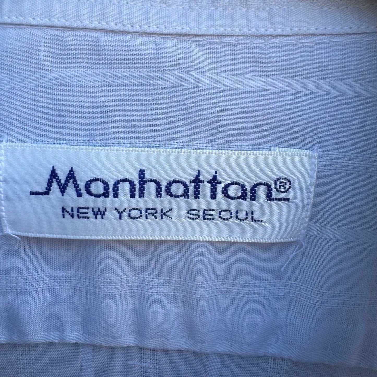 Manhattan Vintage 90s Preppy Shadow Stripe Linen Cotton Shirt Pastel Blue Mens L
