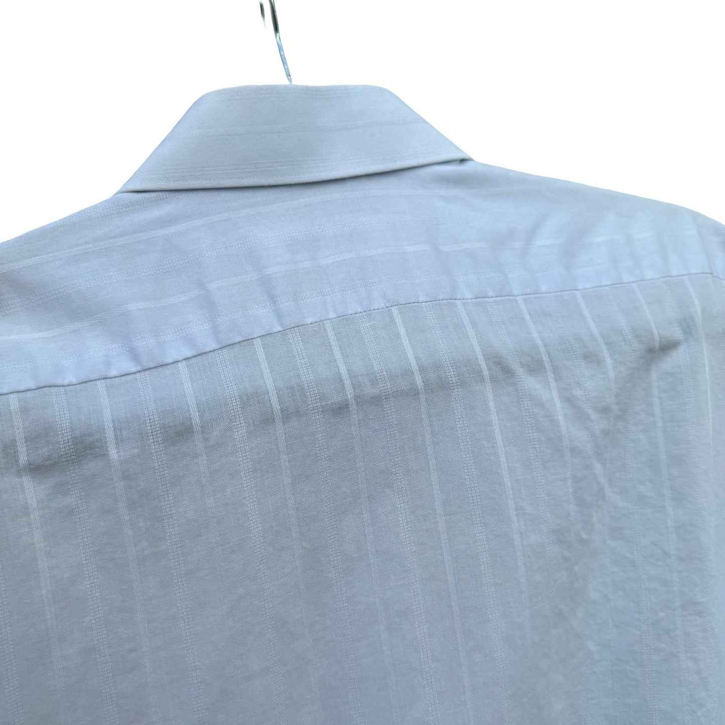 Manhattan Vintage 90s Preppy Shadow Stripe Linen Cotton Shirt Pastel Blue Mens L