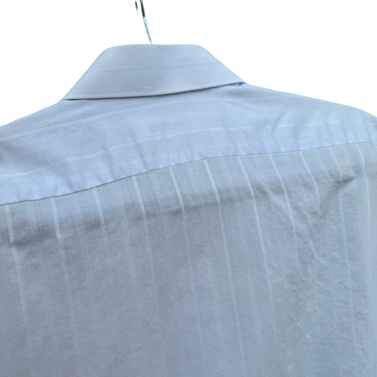 Manhattan Vintage 90s Preppy Shadow Stripe Linen Cotton Shirt Pastel Blue Mens L