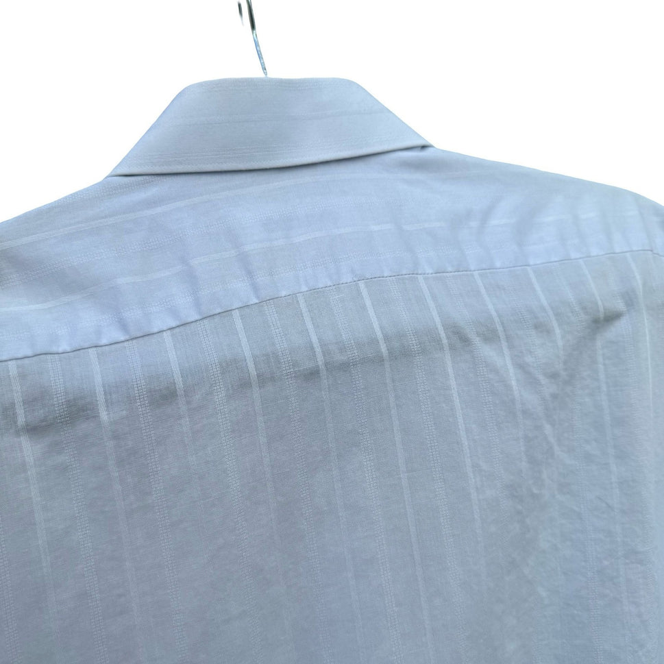 Manhattan Vintage 90s Preppy Shadow Stripe Linen Cotton Shirt Pastel Blue Mens L
