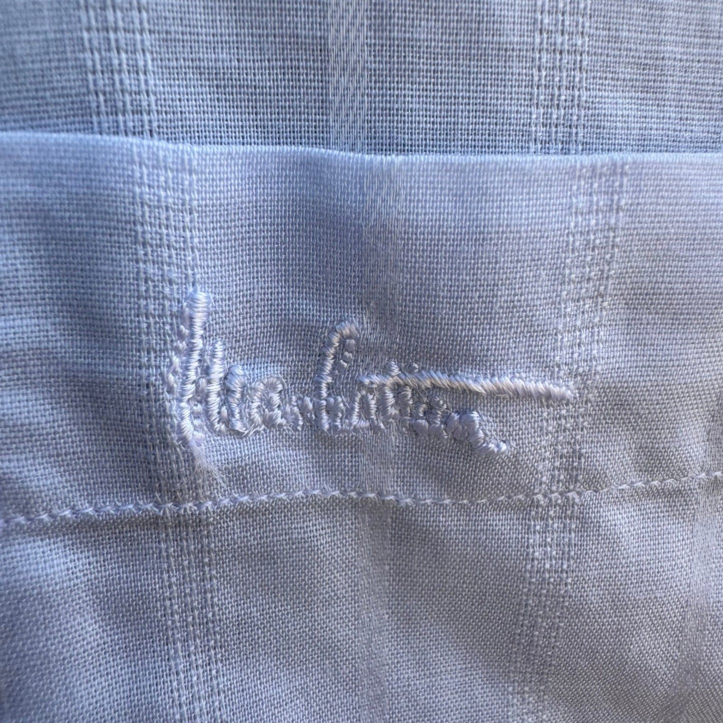 Manhattan Vintage 90s Preppy Shadow Stripe Linen Cotton Shirt Pastel Blue Mens L