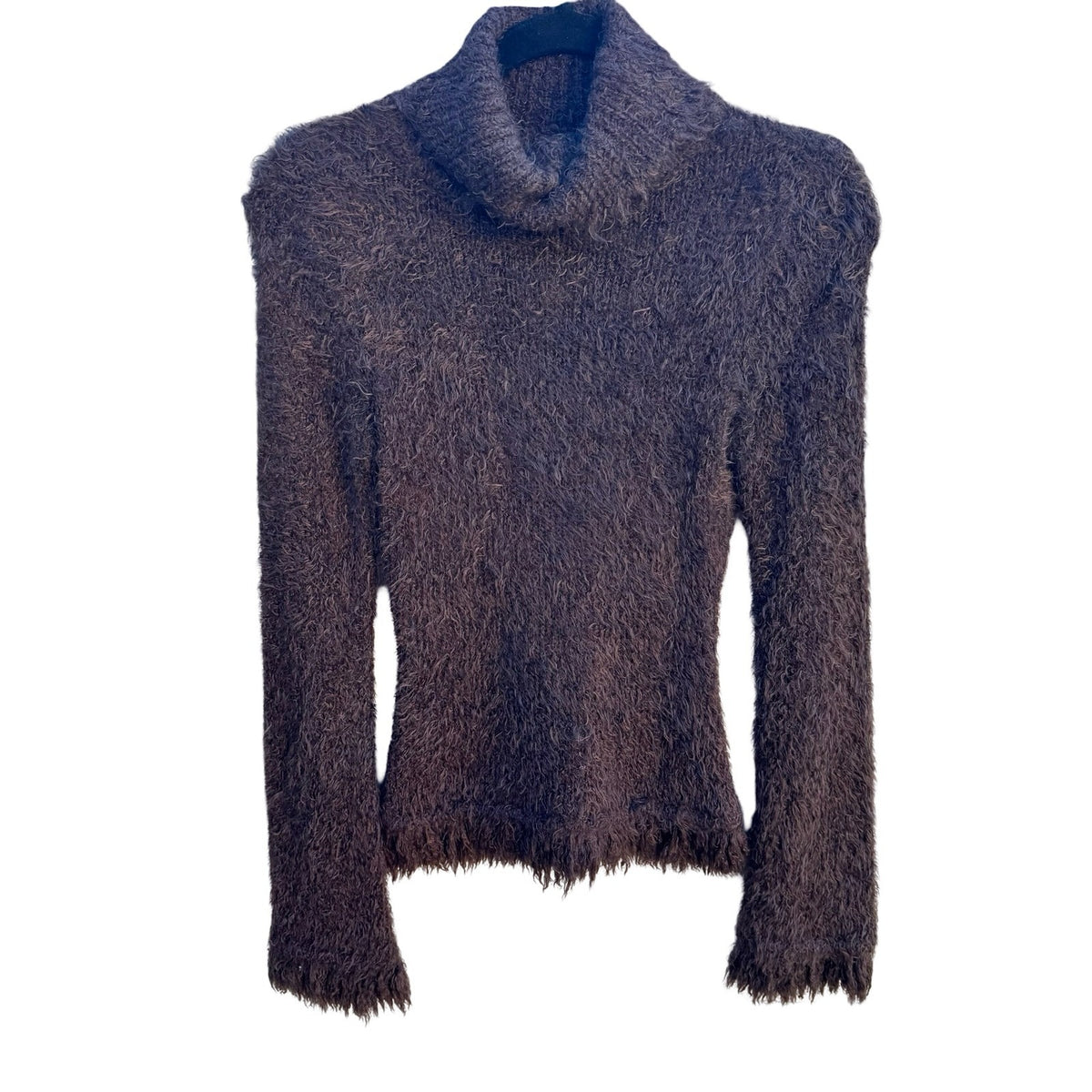Yarns 90s Y2K Whimsigoth Shaggy Fuzzy Earthy Eyelash Knit Turtleneck Sweater XS