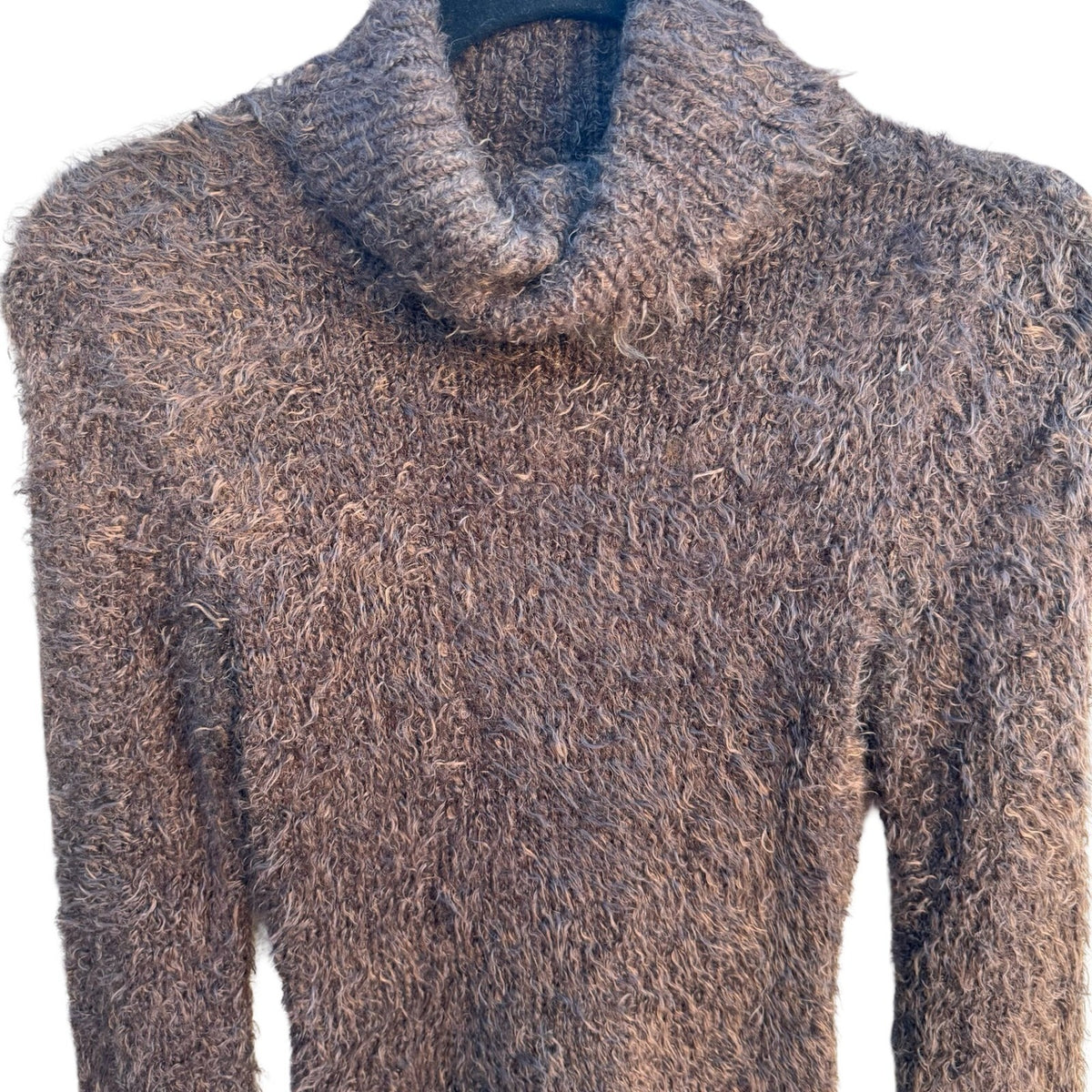 Yarns 90s Y2K Whimsigoth Shaggy Fuzzy Earthy Eyelash Knit Turtleneck Sweater XS