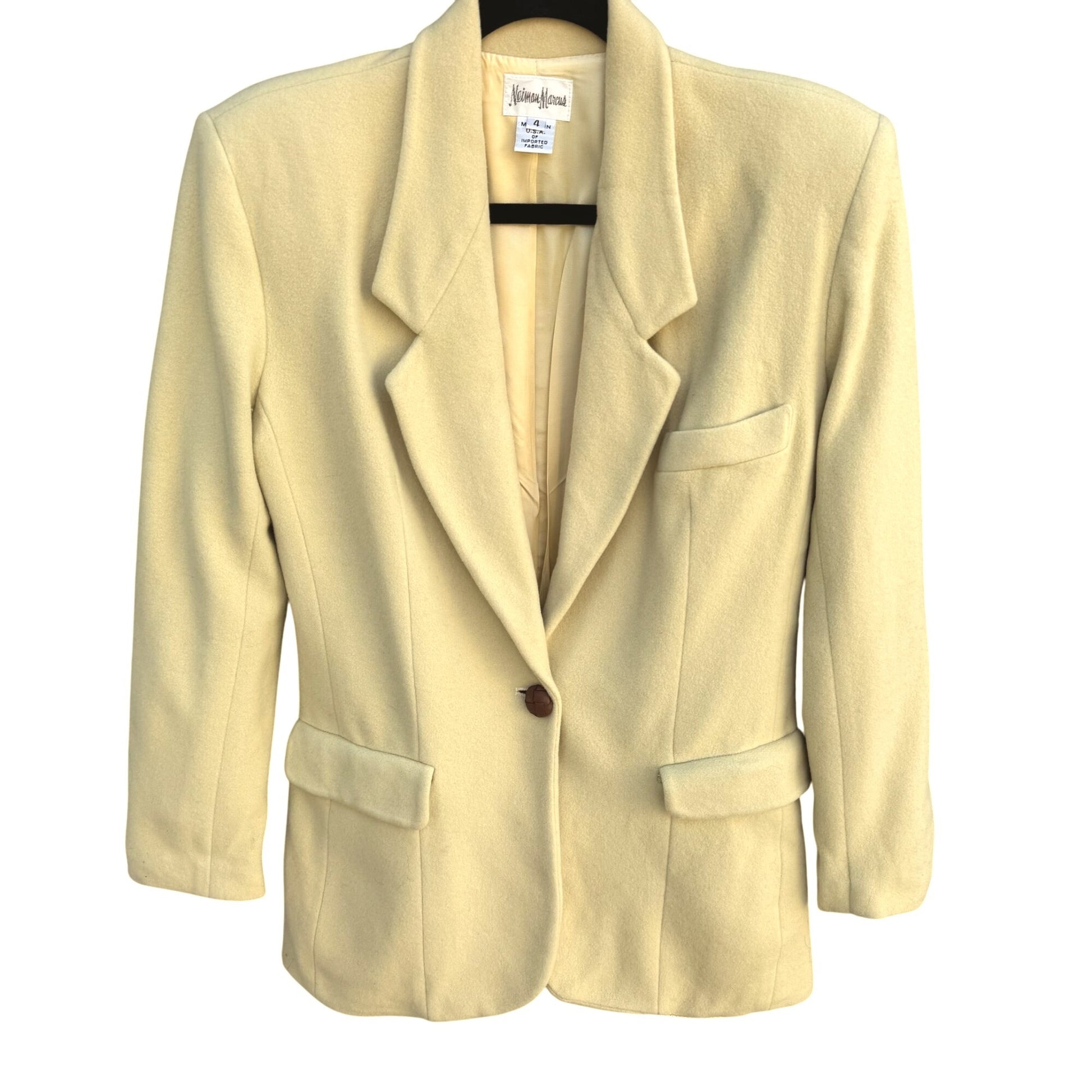 Neiman Marcus Vintage Womens Yellow Cashmere Wool Leather Buttons Blazer Jacket 4