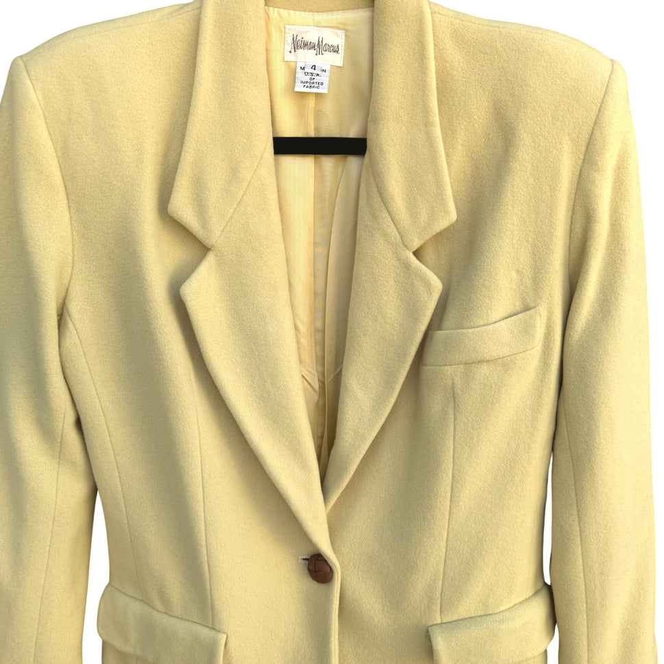 Neiman Marcus Vintage Womens Yellow Cashmere Wool Leather Buttons Blazer Jacket 4