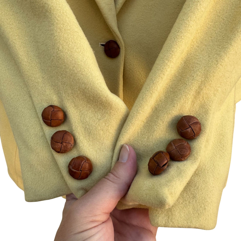 Neiman Marcus Vintage Womens Yellow Cashmere Wool Leather Buttons Blazer Jacket 4