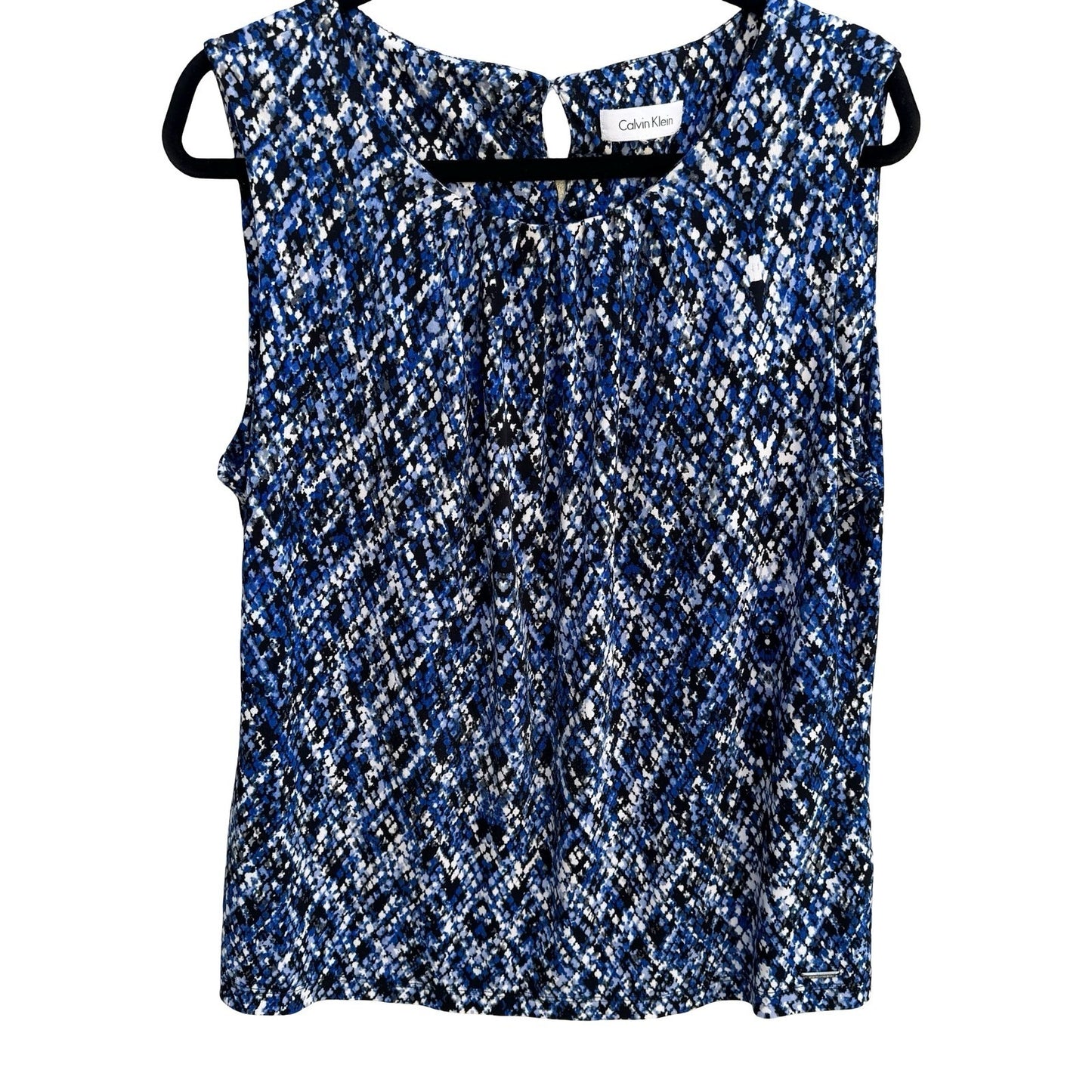 Calvin Klein Blue Black Abstract Snakeskin Print Sleeveless Blouse Professional