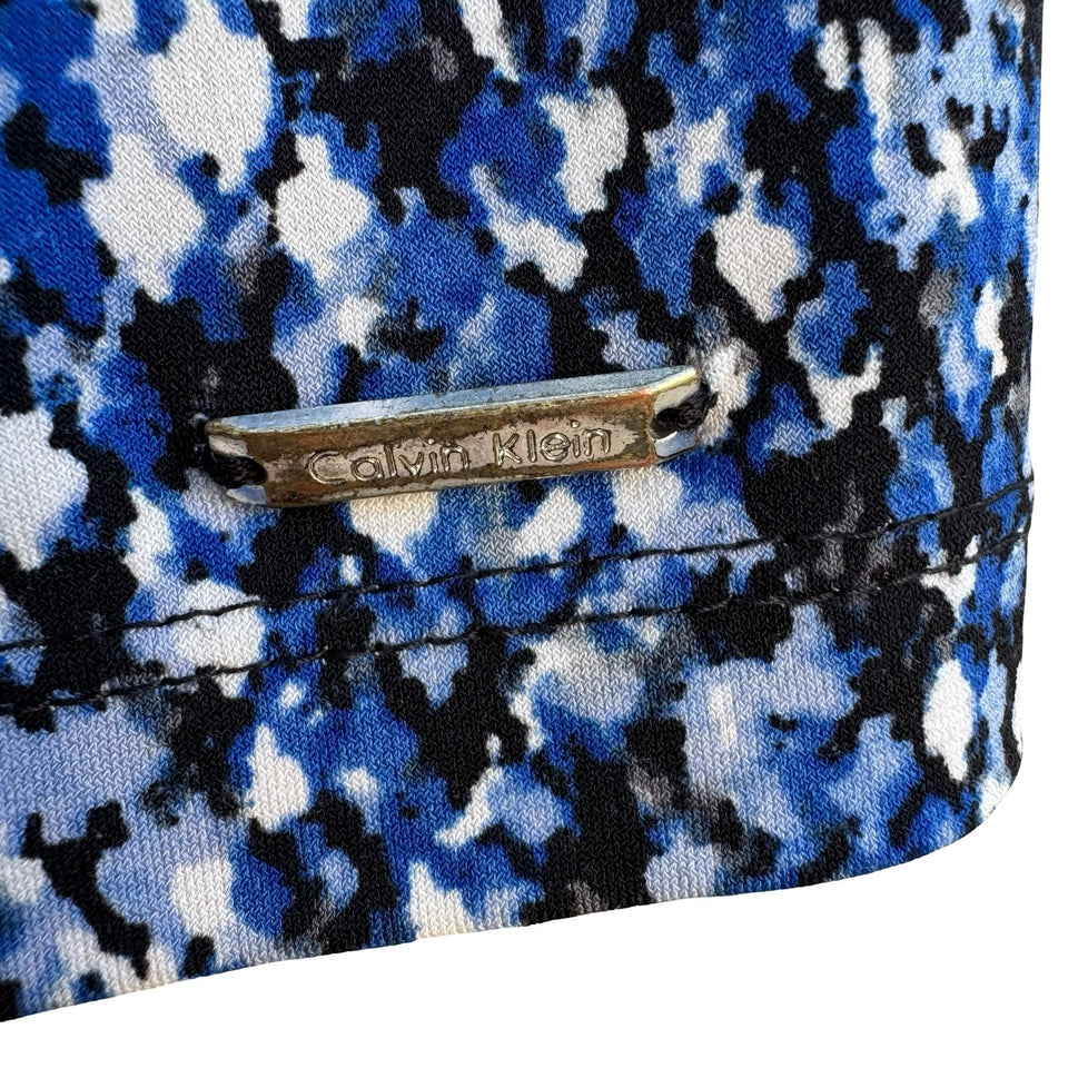 Calvin Klein Blue Black Abstract Snakeskin Print Sleeveless Blouse Professional