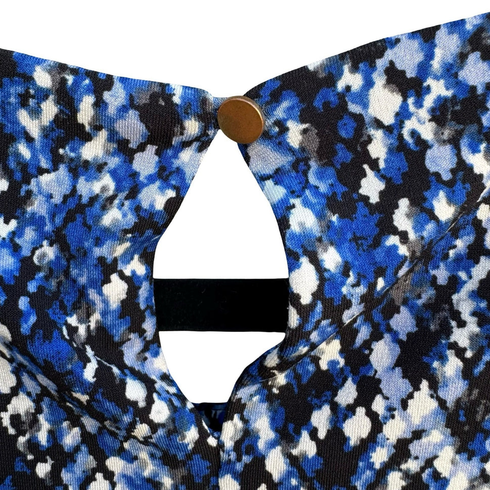 Calvin Klein Blue Black Abstract Snakeskin Print Sleeveless Blouse Professional