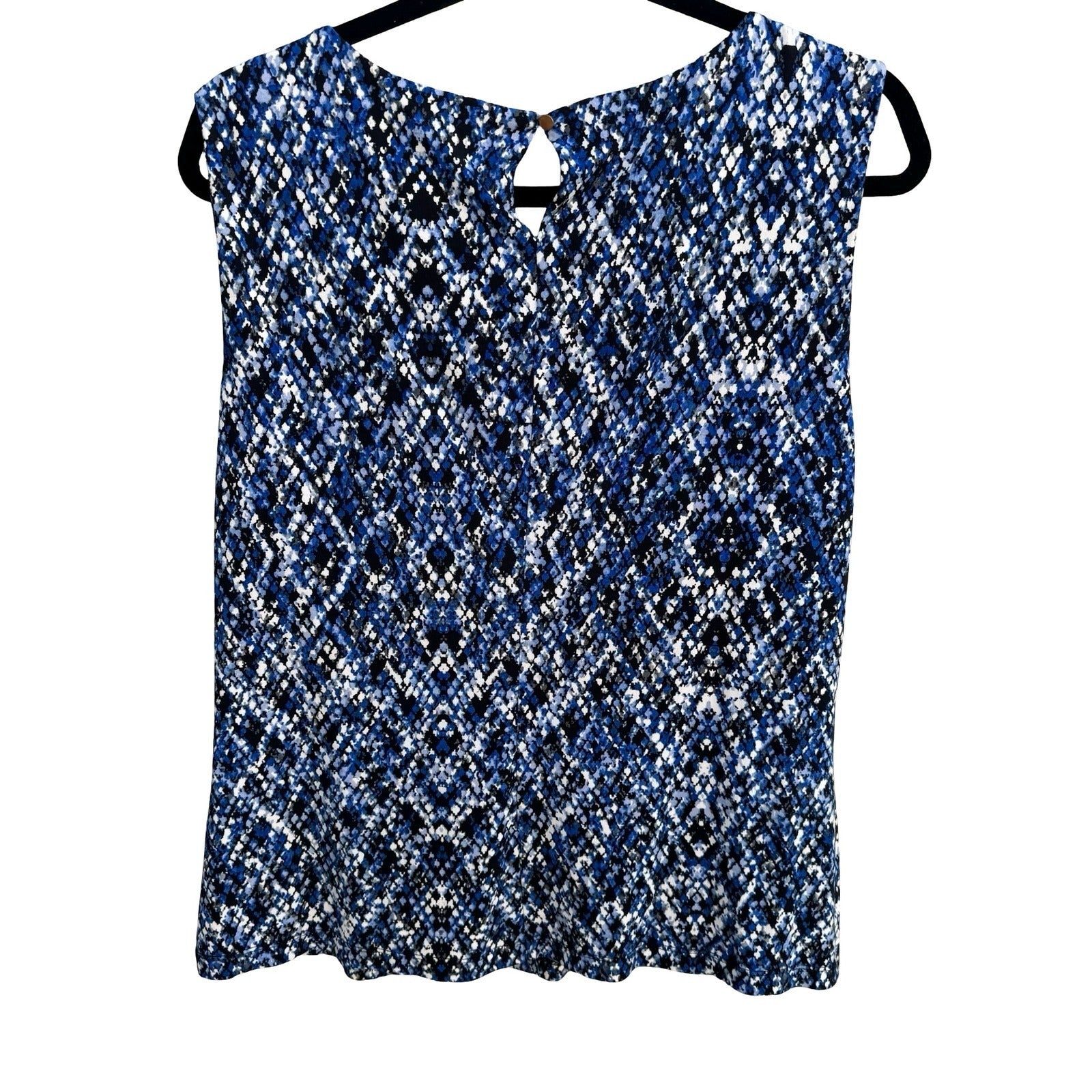 Calvin Klein Blue Black Abstract Snakeskin Print Sleeveless Blouse Professional