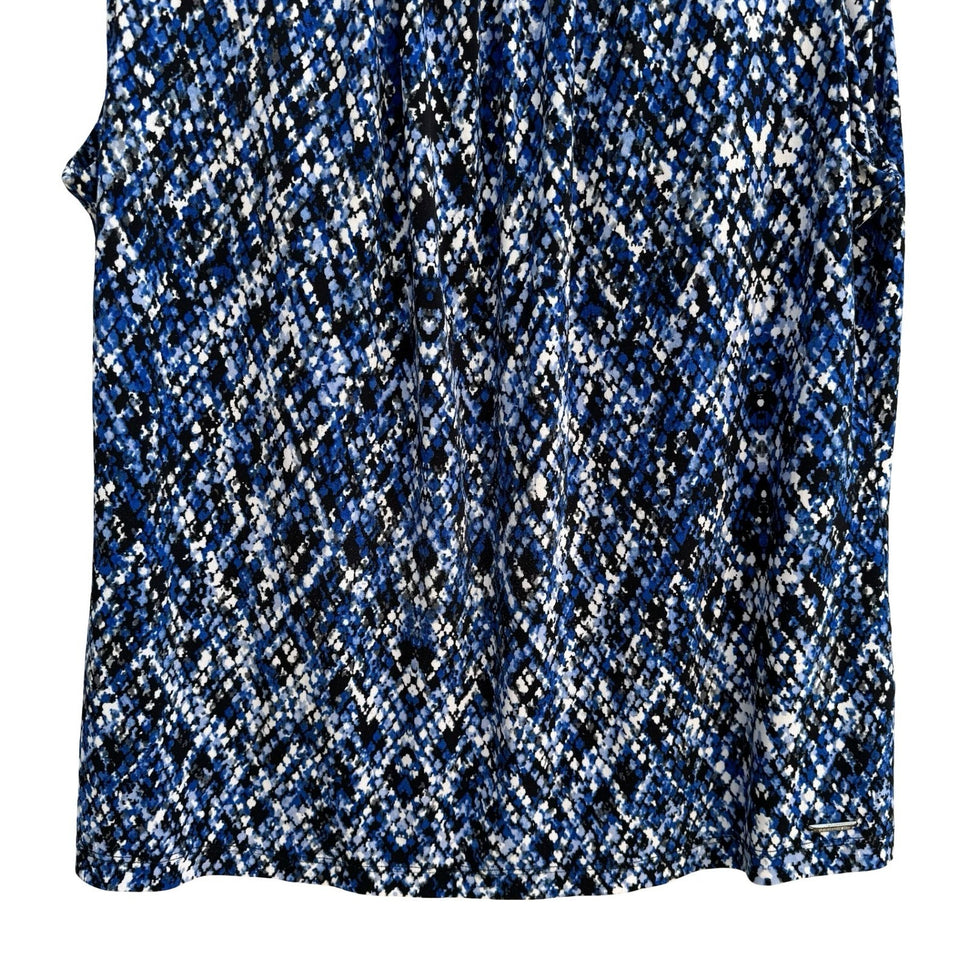 Calvin Klein Blue Black Abstract Snakeskin Print Sleeveless Blouse Professional