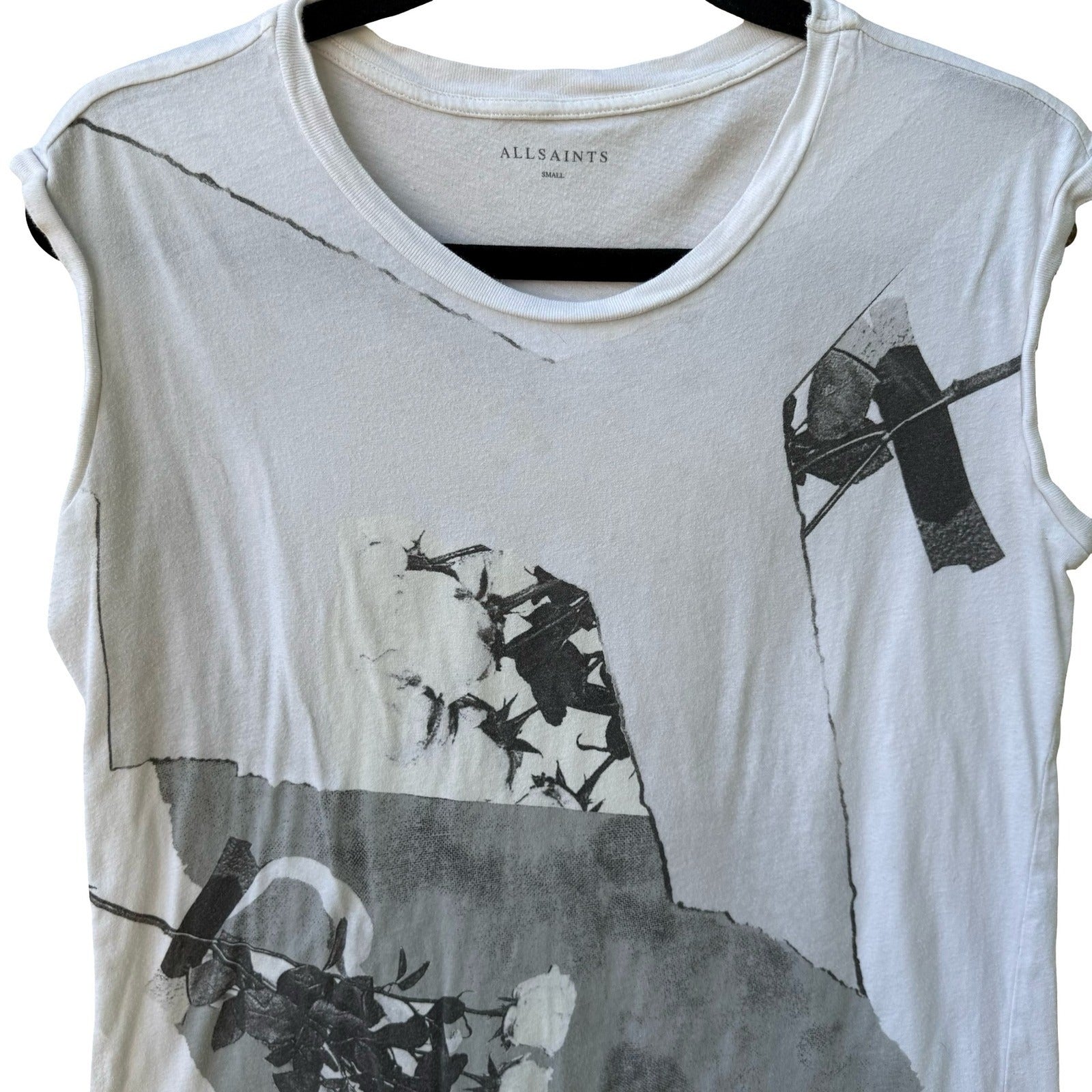 AllSaints Graphic Floral Rose Sleeveless Alt Edgy Rocker Muscle Tee Shirt Mens S
