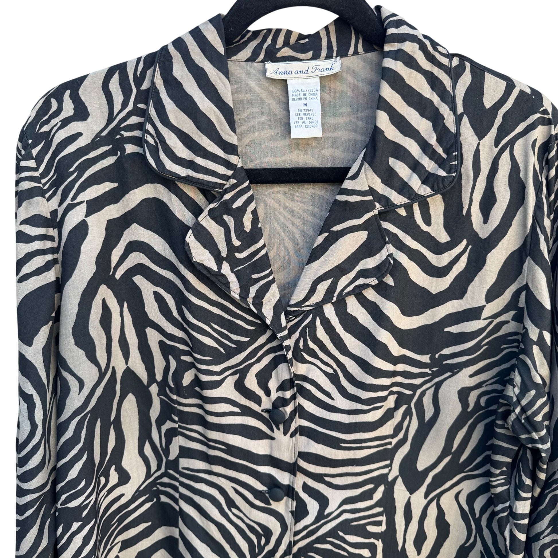 Anna & Frank Vintage Womens Zebra Animal Print Glam Silk Long Sleeve Blouse M