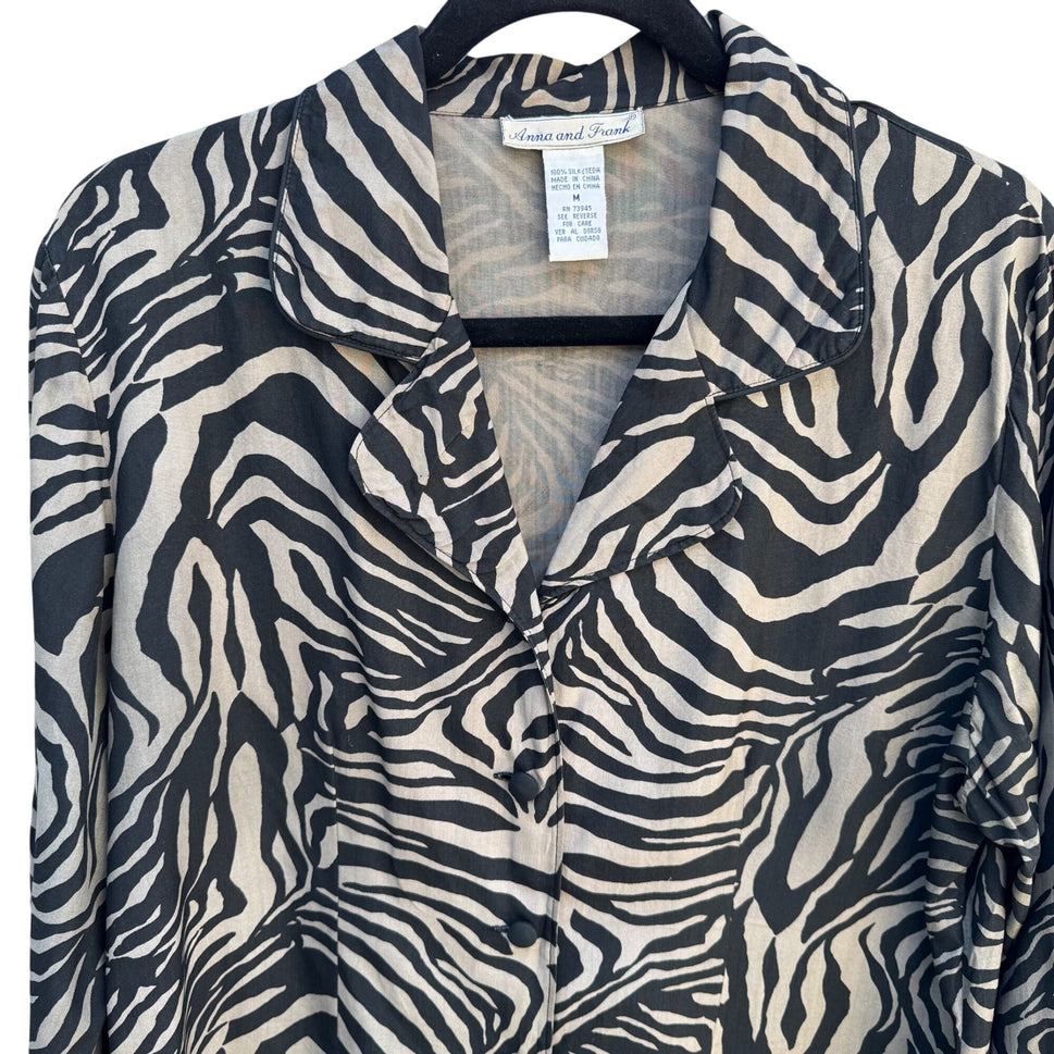 Anna & Frank Vintage Womens Zebra Animal Print Glam Silk Long Sleeve Blouse M