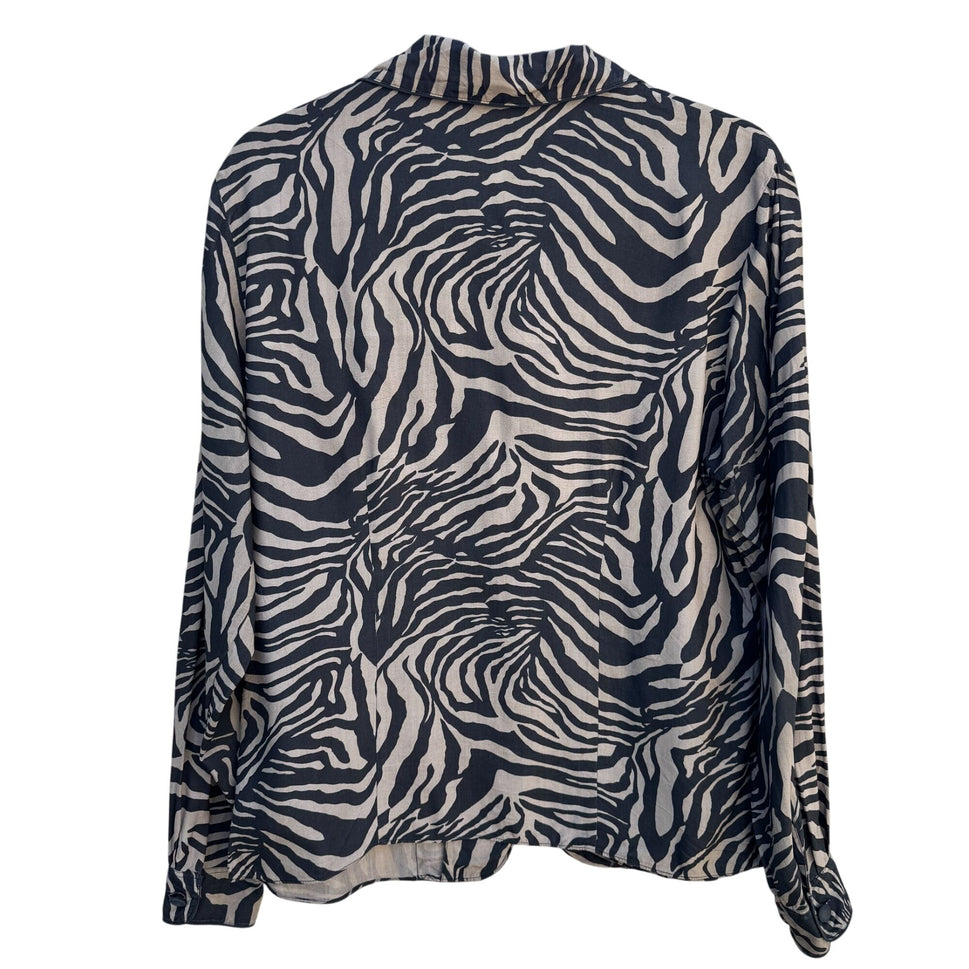 Anna & Frank Vintage Womens Zebra Animal Print Glam Silk Long Sleeve Blouse M