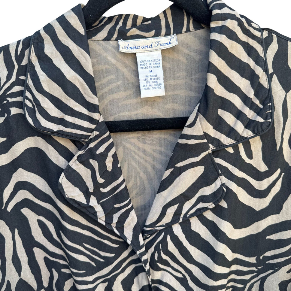 Anna & Frank Vintage Womens Zebra Animal Print Glam Silk Long Sleeve Blouse M