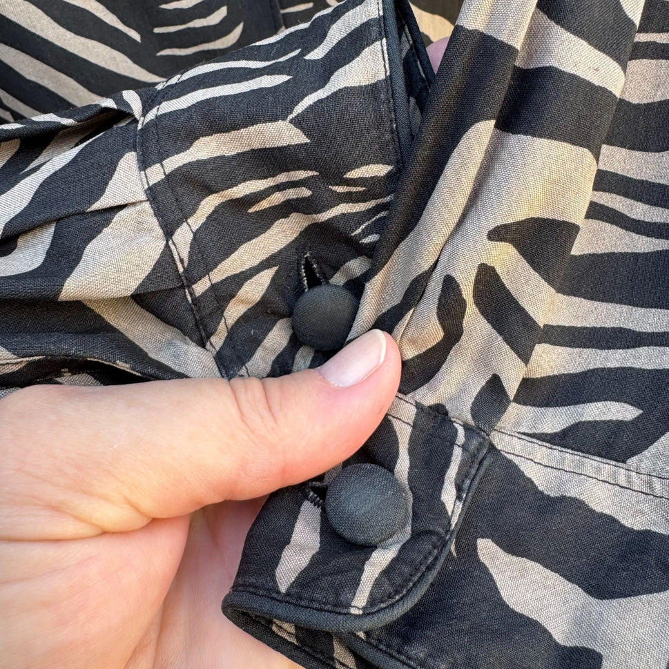 Anna & Frank Vintage Womens Zebra Animal Print Glam Silk Long Sleeve Blouse M