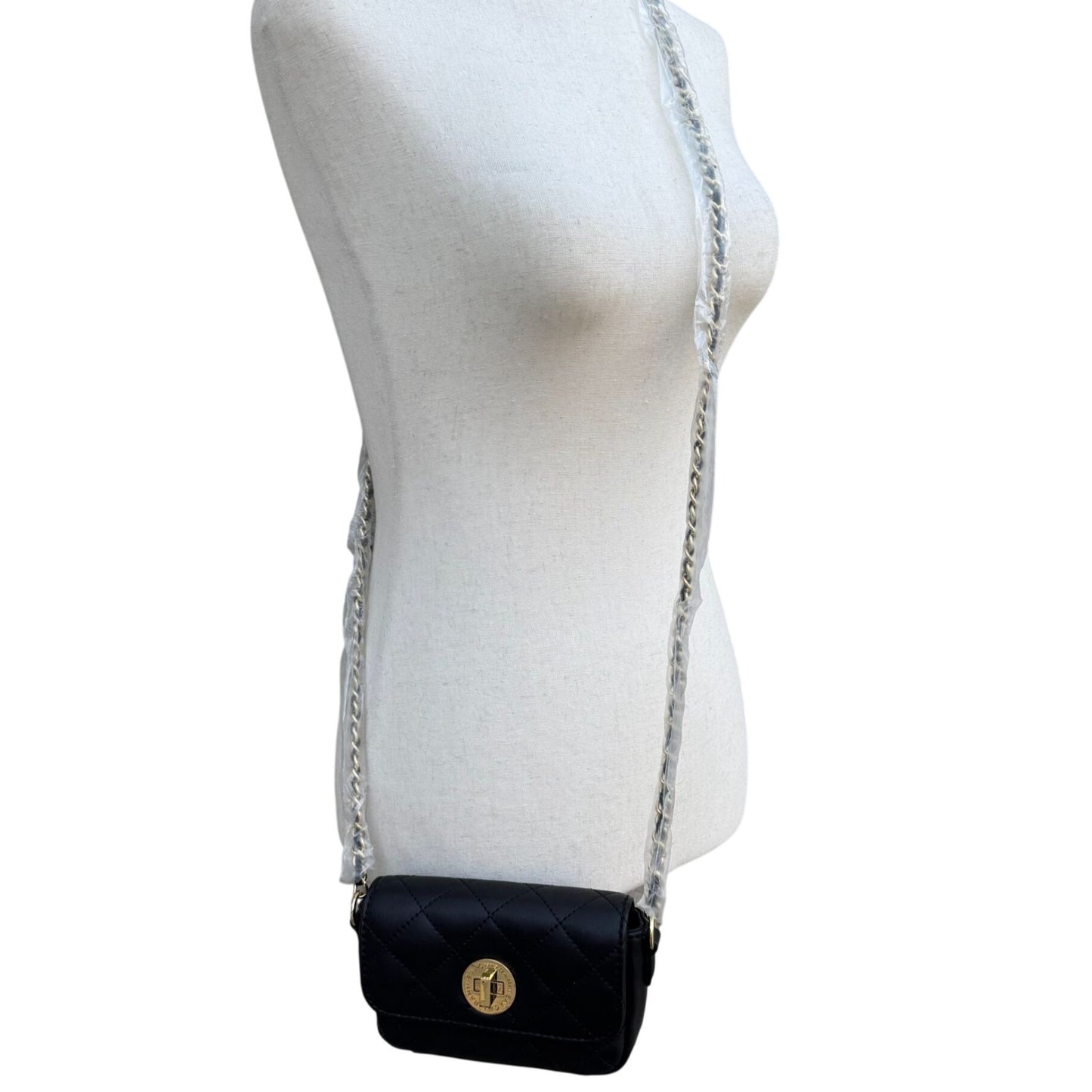 Isaac Mizrahi Live Quilted Mini Crossbody Bag Gold Logo Closure Chain Strap New