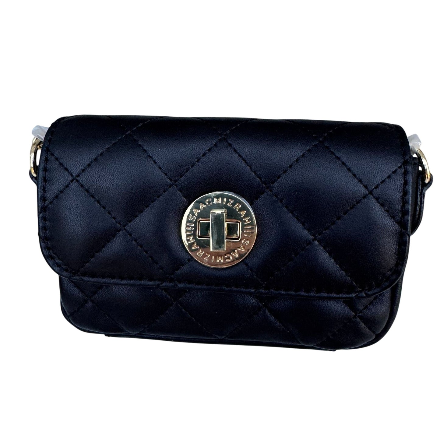 Isaac Mizrahi Live Quilted Mini Crossbody Bag Gold Logo Closure Chain Strap New