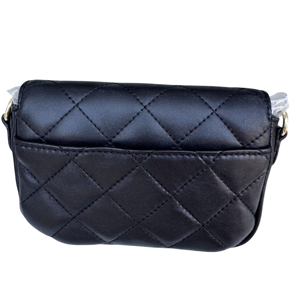 Isaac Mizrahi Live Quilted Mini Crossbody Bag Gold Logo Closure Chain Strap New