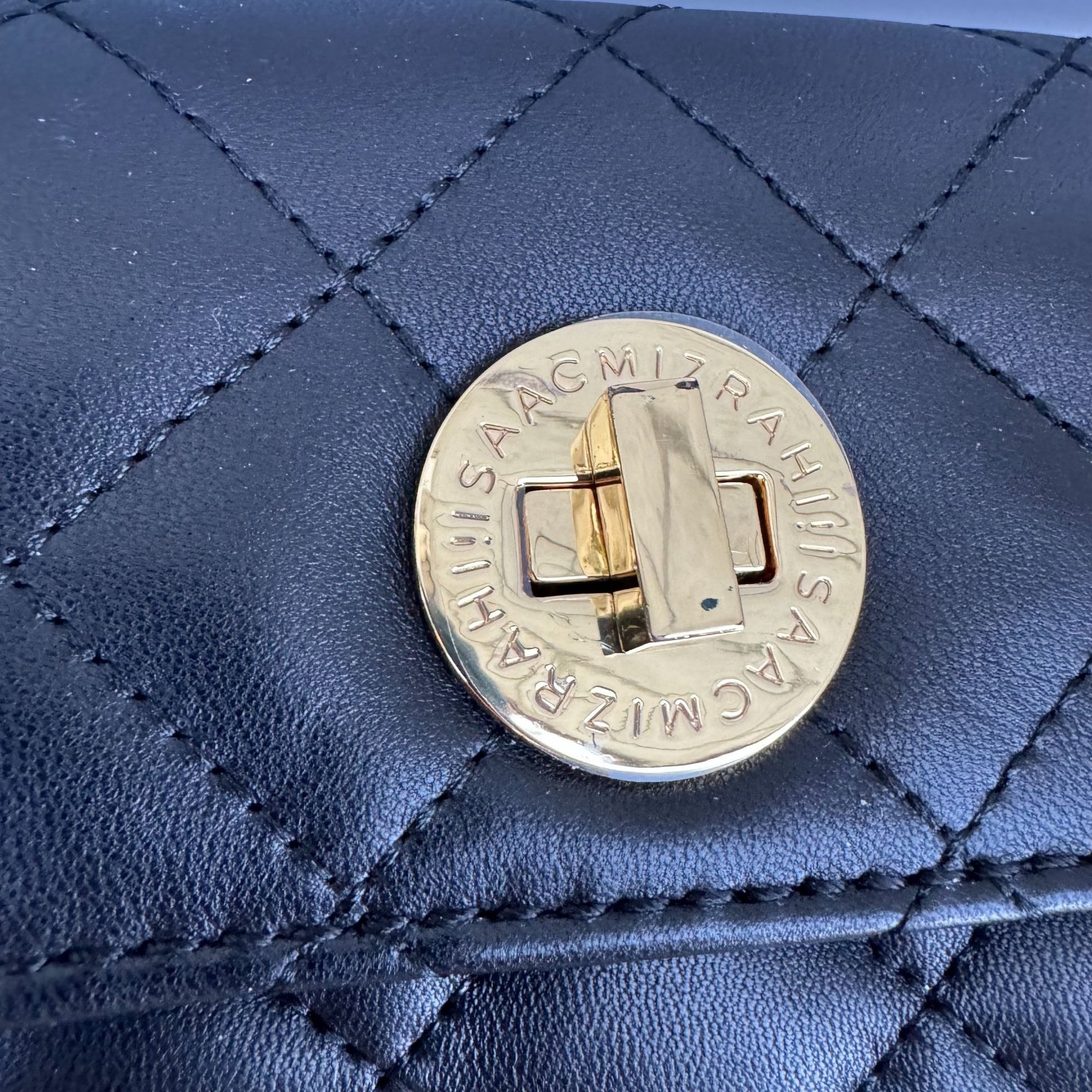 Isaac Mizrahi Live Quilted Mini Crossbody Bag Gold Logo Closure Chain Strap New