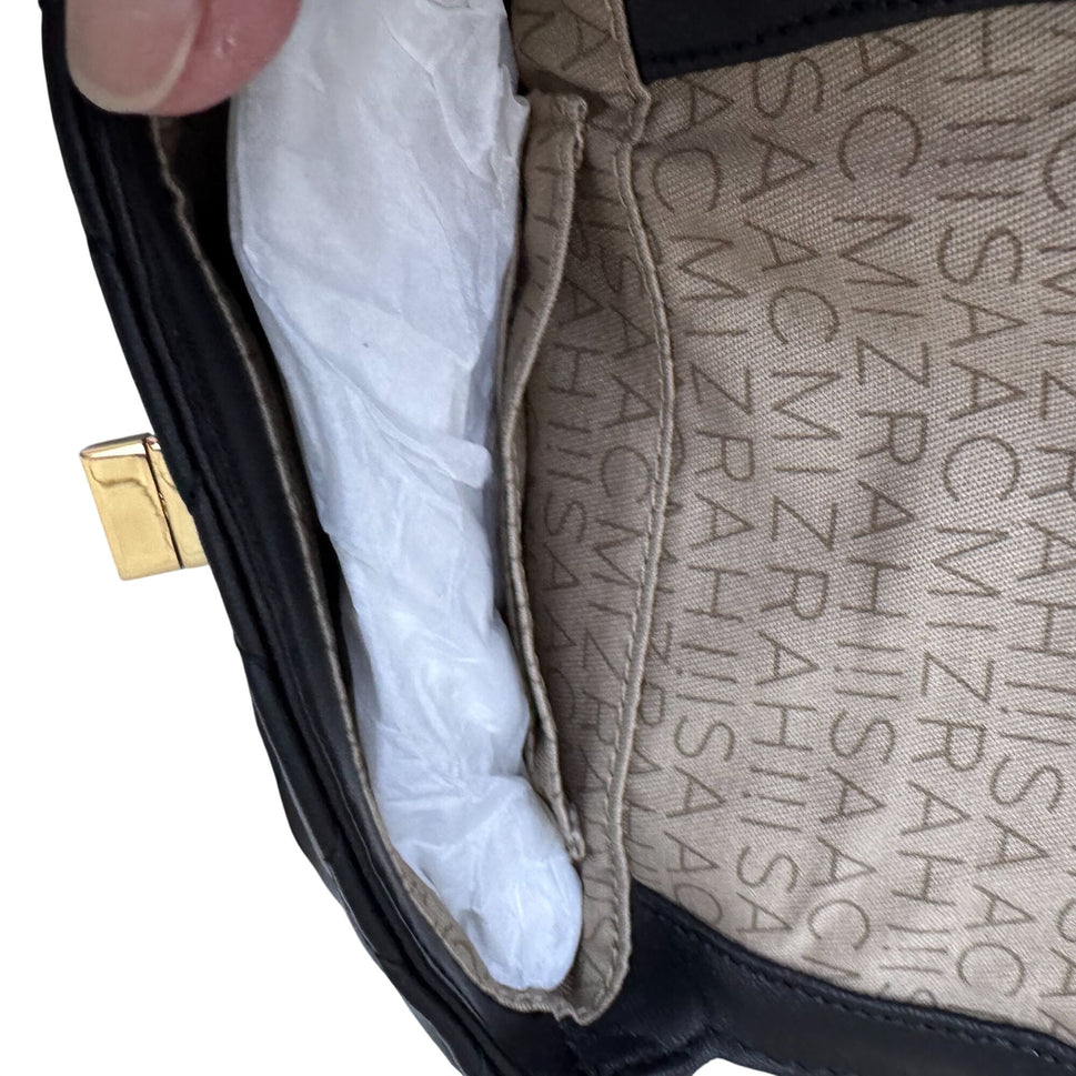 Isaac Mizrahi Live Quilted Mini Crossbody Bag Gold Logo Closure Chain Strap New