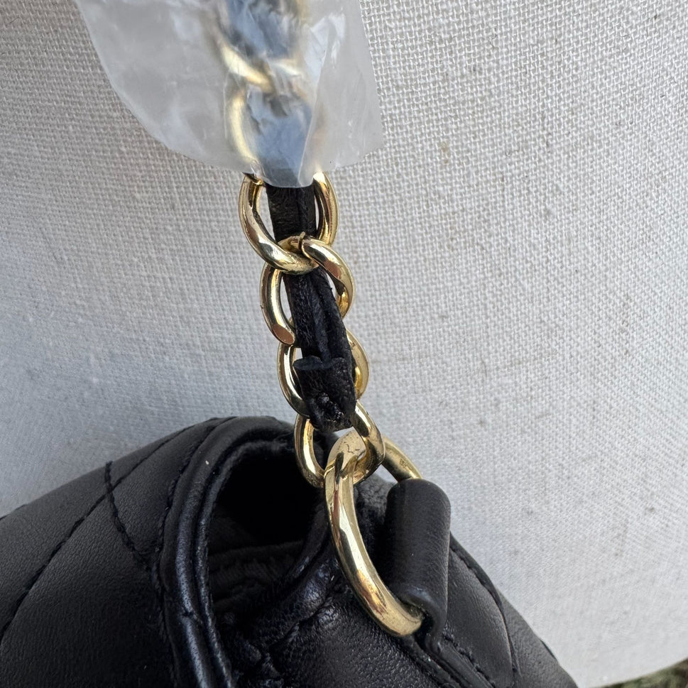 Isaac Mizrahi Live Quilted Mini Crossbody Bag Gold Logo Closure Chain Strap New