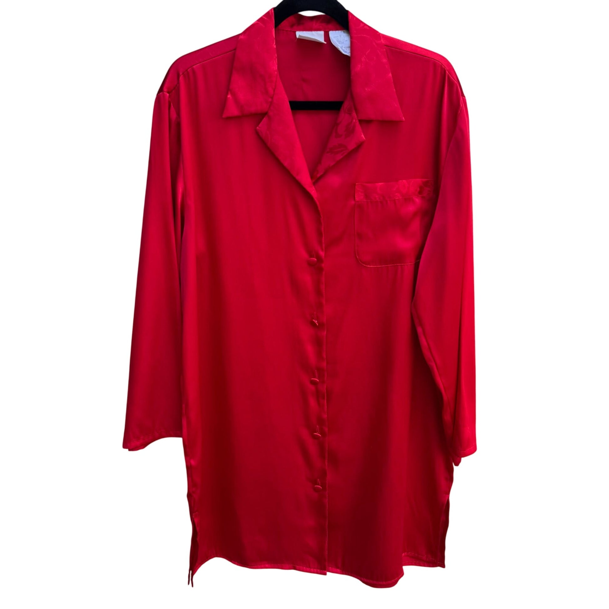 Secret Treasures Ladies Red Satin Button-Up Lightweight Sleepwear Shirt M