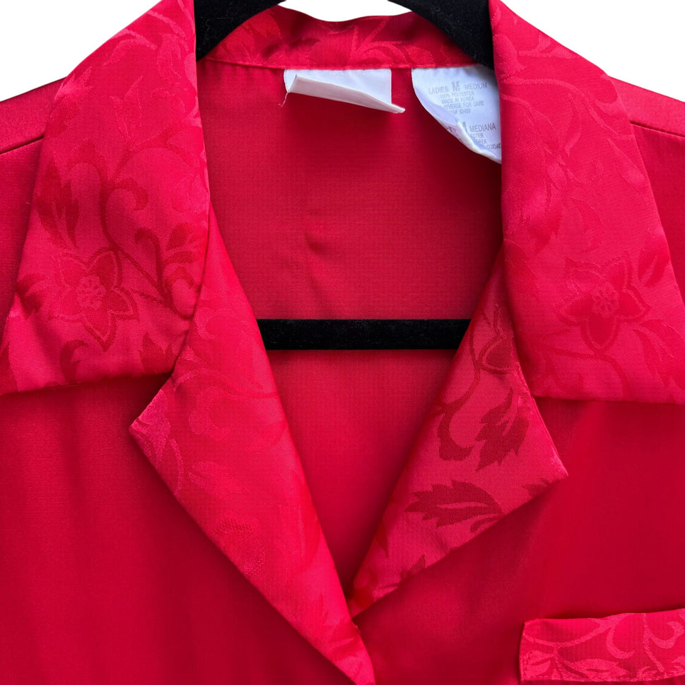 Secret Treasures Ladies Red Satin Button-Up Lightweight Sleepwear Shirt M