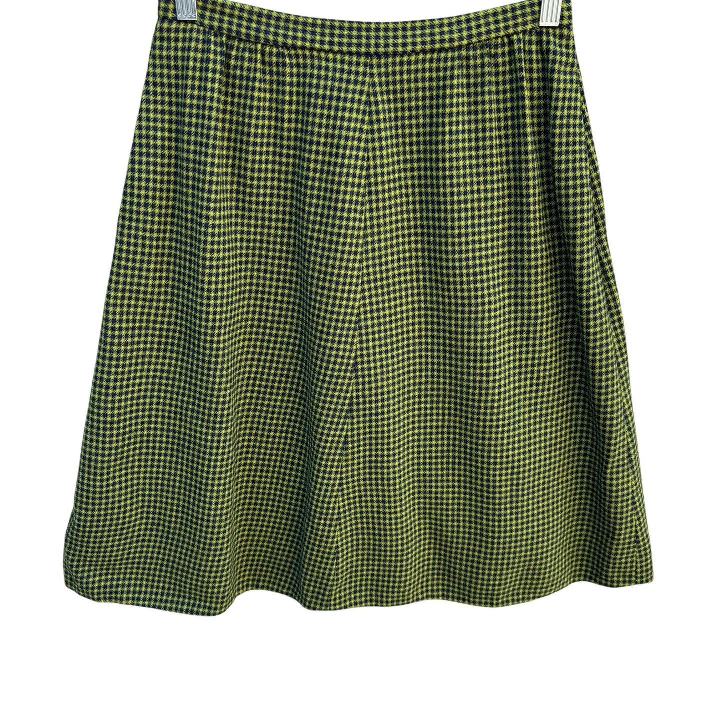 Pendleton Vintage Wool A-Line Skirt Green Black Houndstooth Pattern Womens S