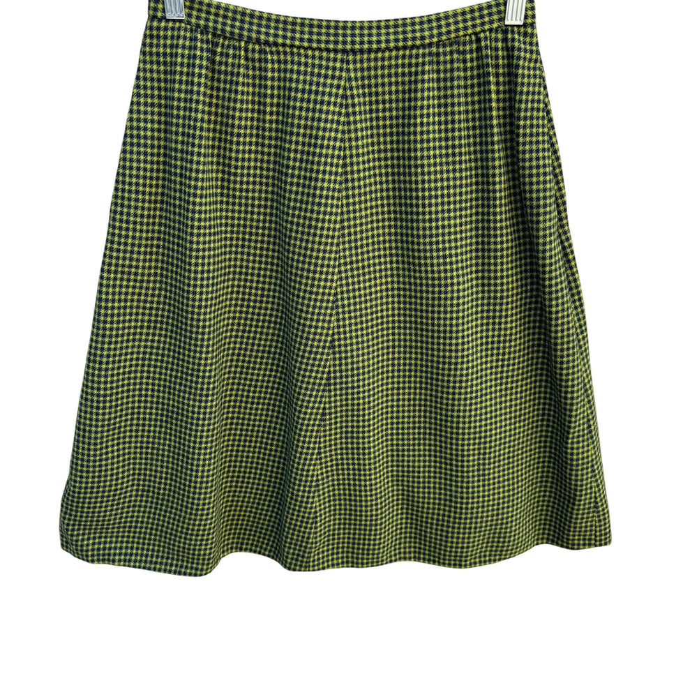 Pendleton Vintage Wool A-Line Skirt Green Black Houndstooth Pattern Womens S