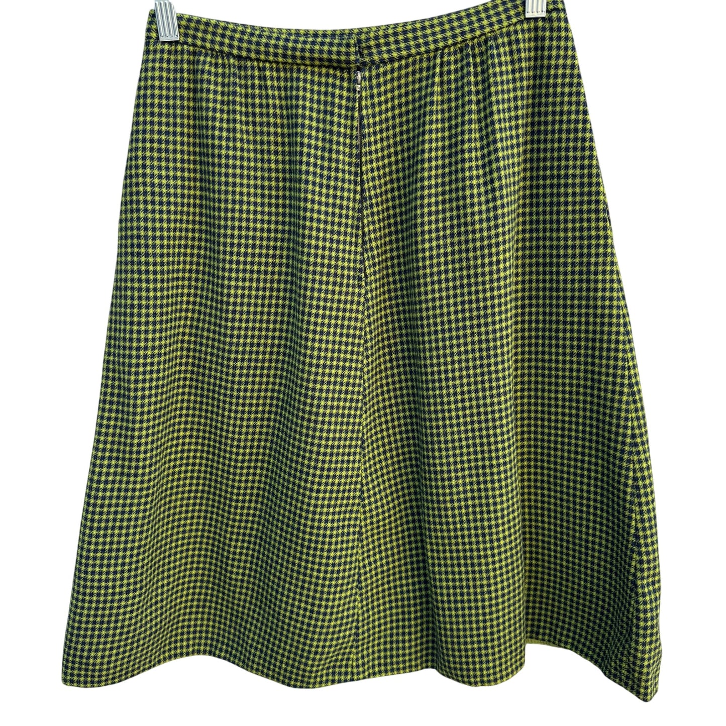 Pendleton Vintage Wool A-Line Skirt Green Black Houndstooth Pattern Womens S