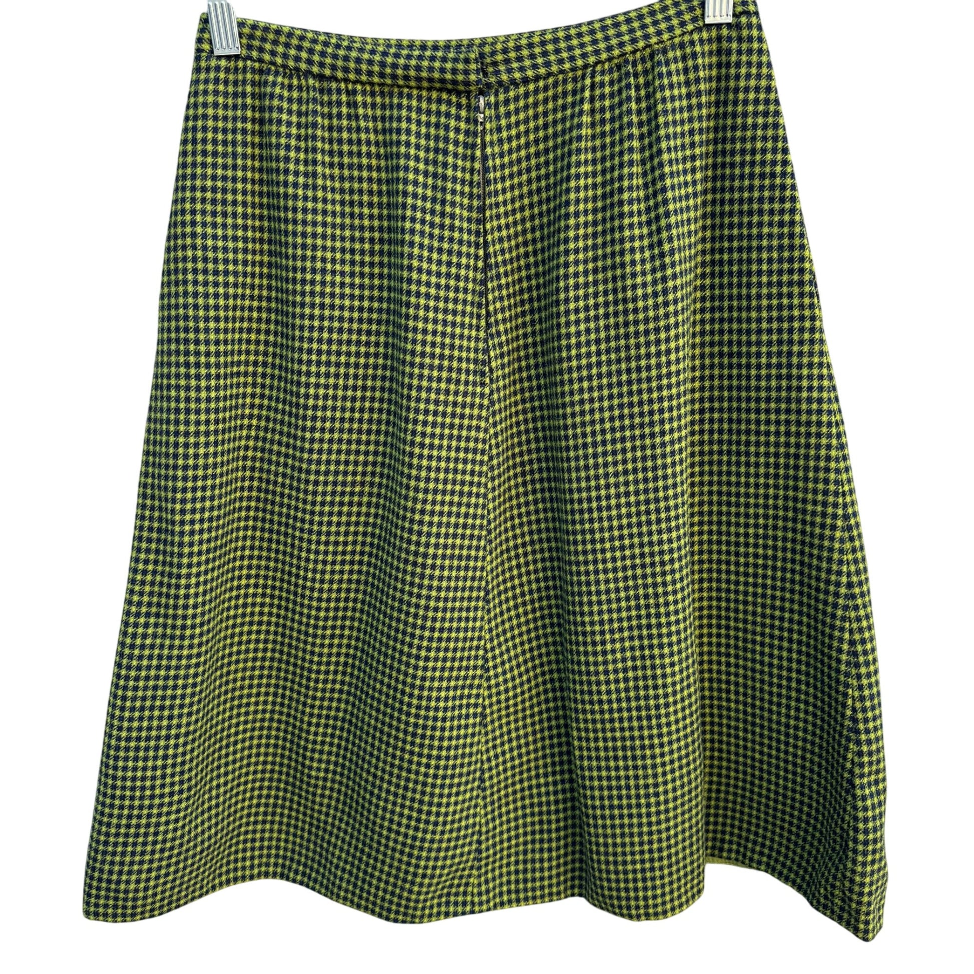 Pendleton Vintage Wool A-Line Skirt Green Black Houndstooth Pattern Womens S
