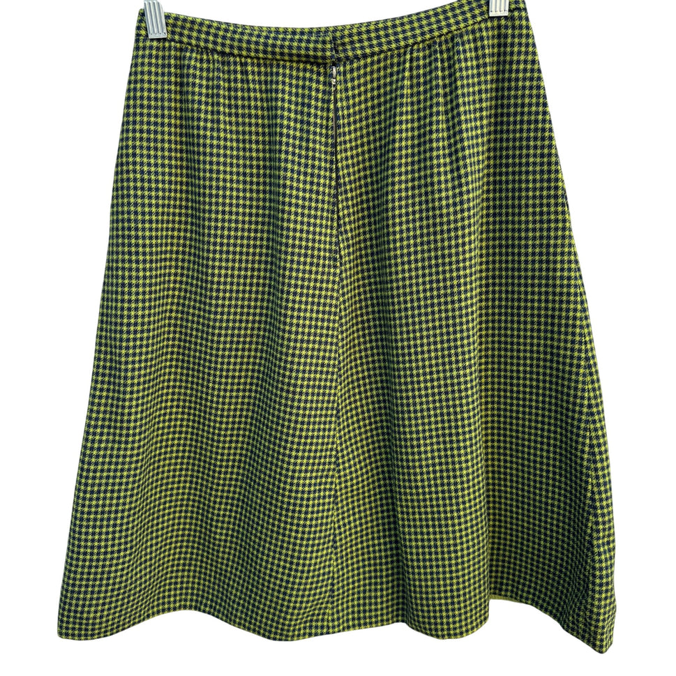 Pendleton Vintage Wool A-Line Skirt Green Black Houndstooth Pattern Womens S