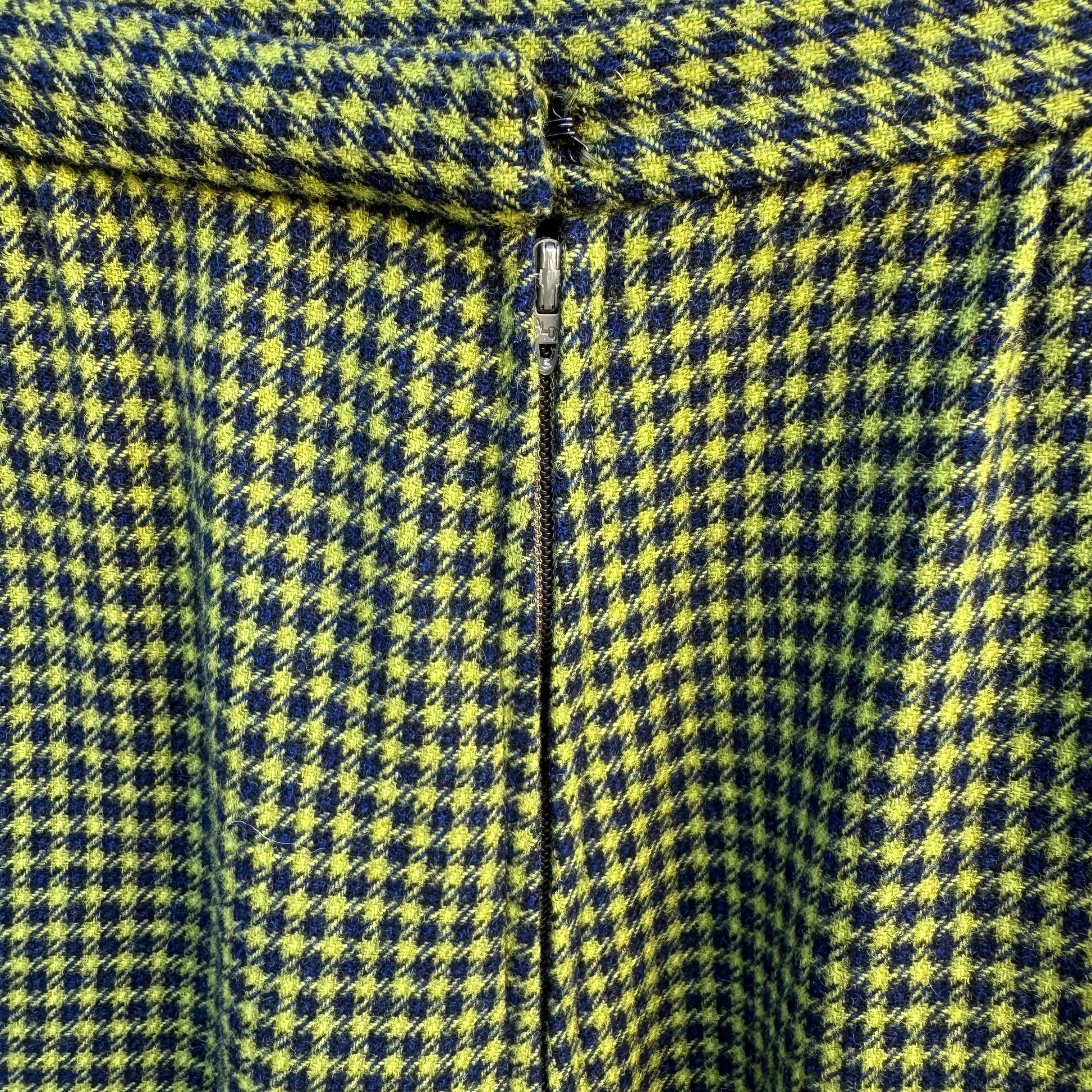 Pendleton Vintage Wool A-Line Skirt Green Black Houndstooth Pattern Womens S