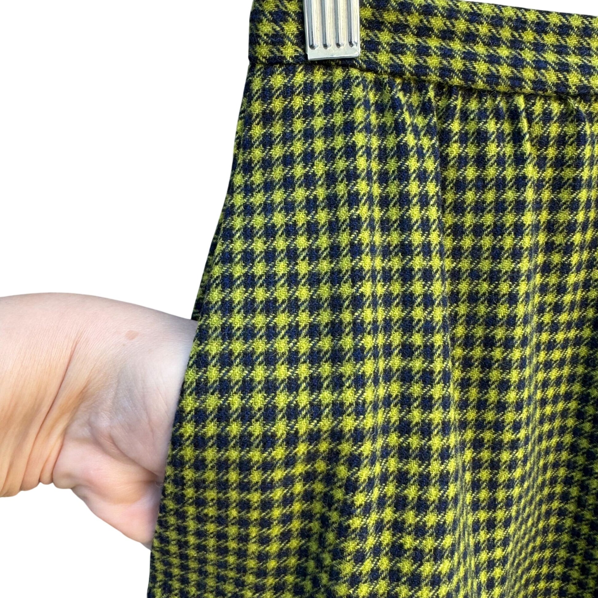 Pendleton Vintage Wool A-Line Skirt Green Black Houndstooth Pattern Womens S