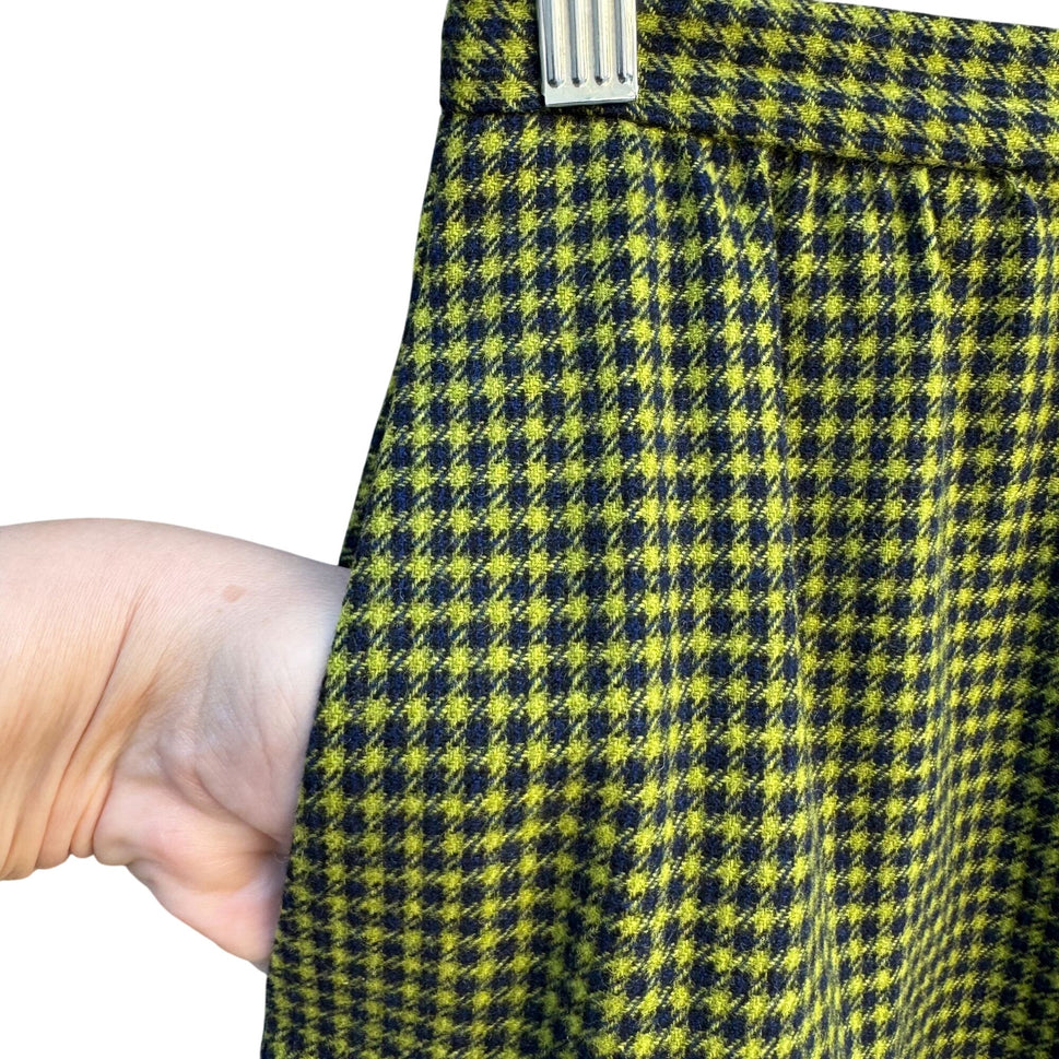 Pendleton Vintage Wool A-Line Skirt Green Black Houndstooth Pattern Womens S