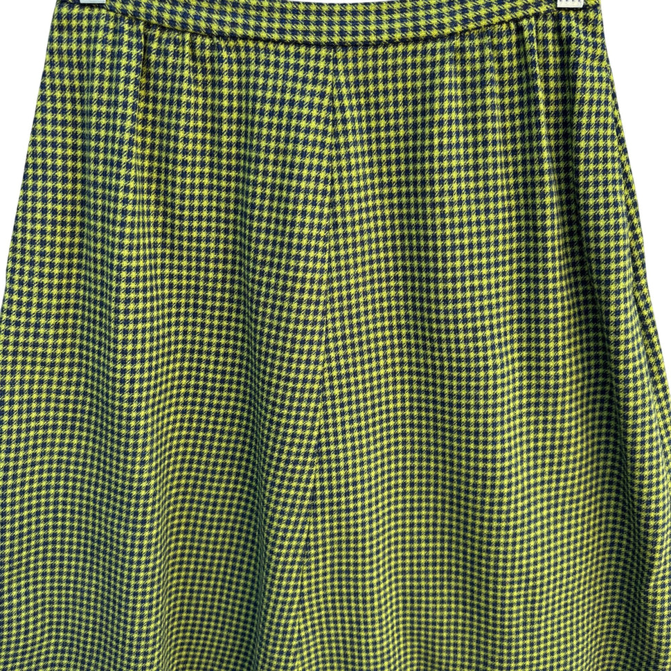 Pendleton Vintage Wool A-Line Skirt Green Black Houndstooth Pattern Womens S