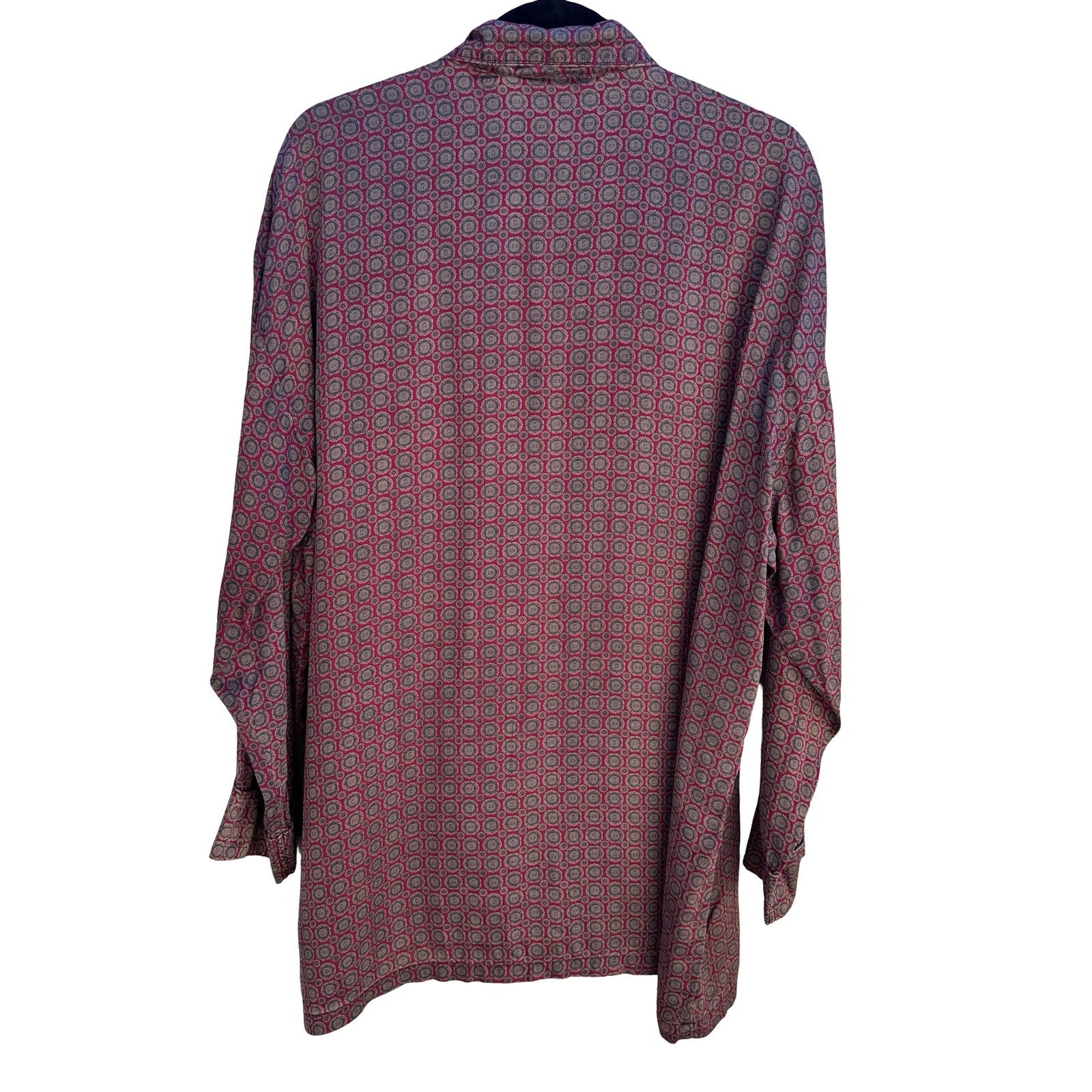 Robert Stock Vintage 90s Silk Pajama Shirt Bohemian Loungewear Medallion Mens L