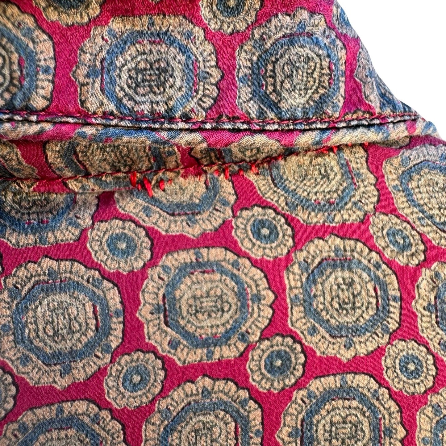 Robert Stock Vintage 90s Silk Pajama Shirt Bohemian Loungewear Medallion Mens L