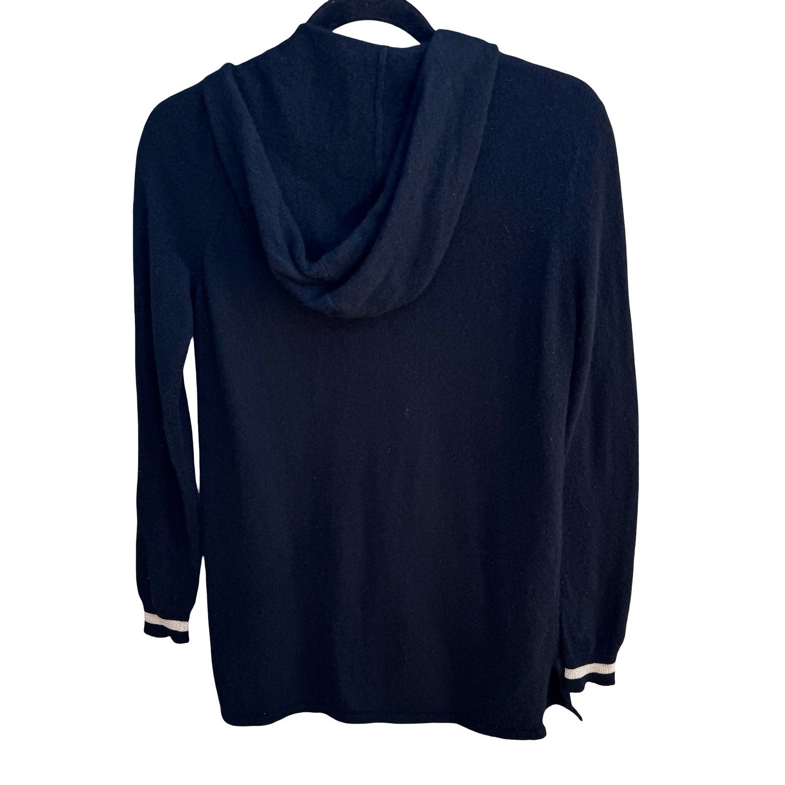 Neiman Marcus Cashmere Minimalist Quiet Luxury Full Zip Metallic Trim Hoodie XS
