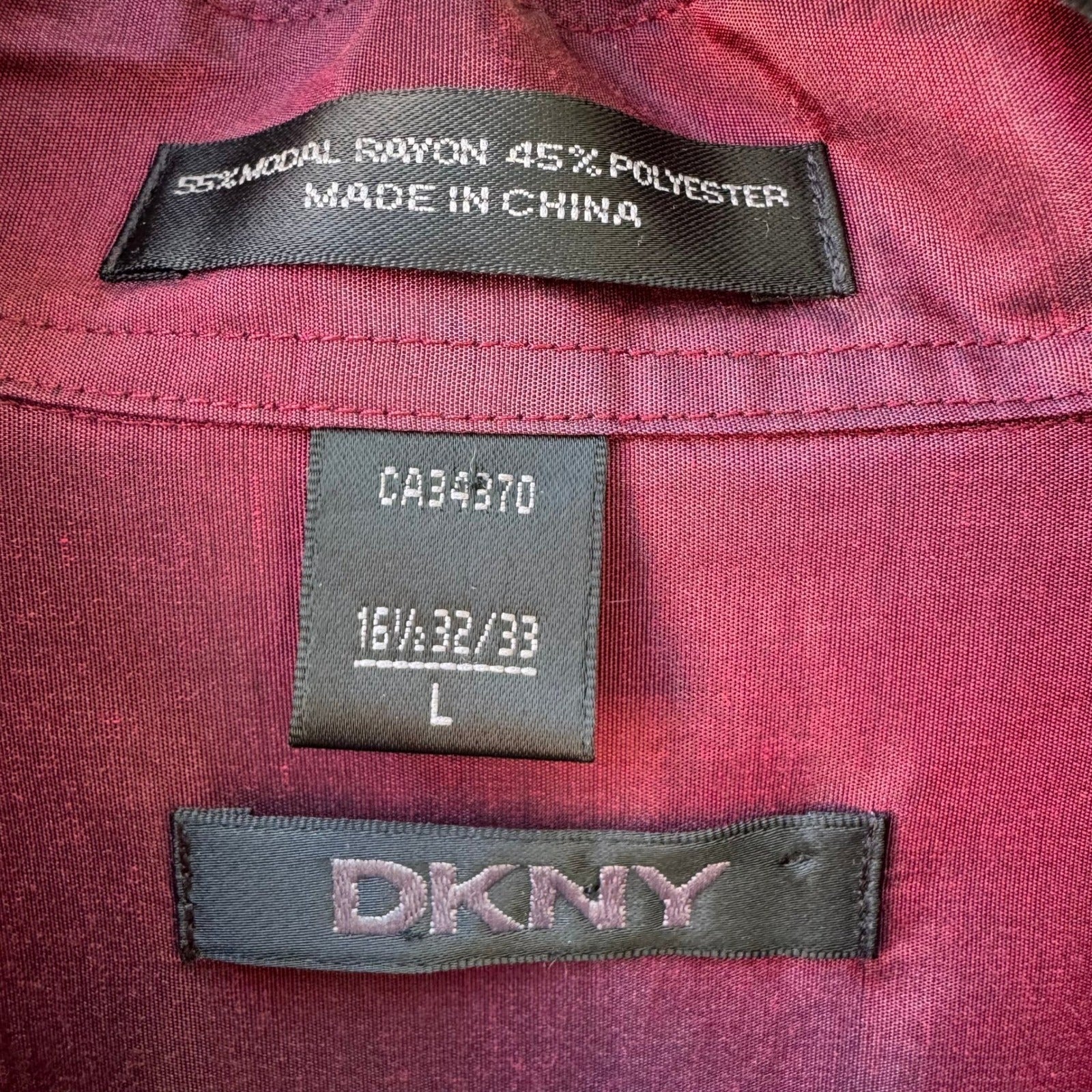 DKNY Y2K 90s Burgundy Iridescent Modal Shimmer Minimalist Shirt Mens L 16.5